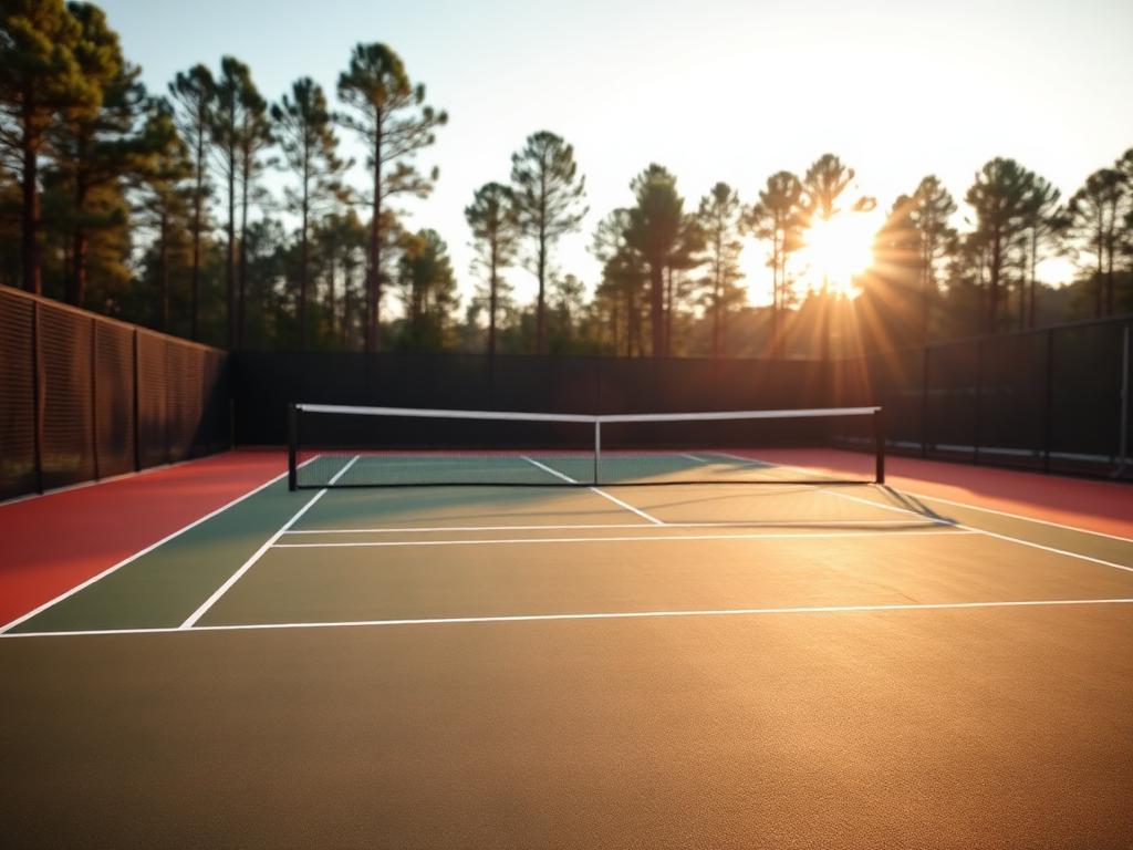 Custom backyard residential tennis court with acrylic cushion system and perimeter fencing in Georgia